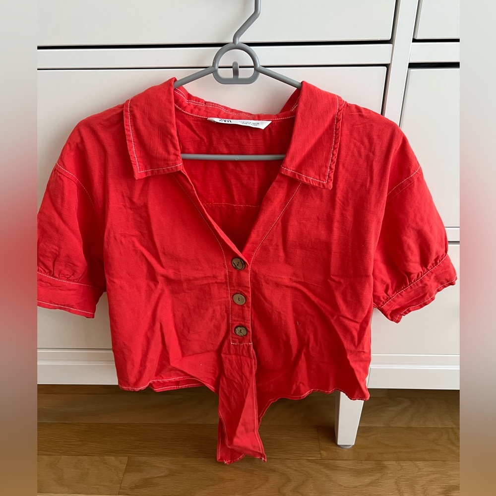 Zara red button down
